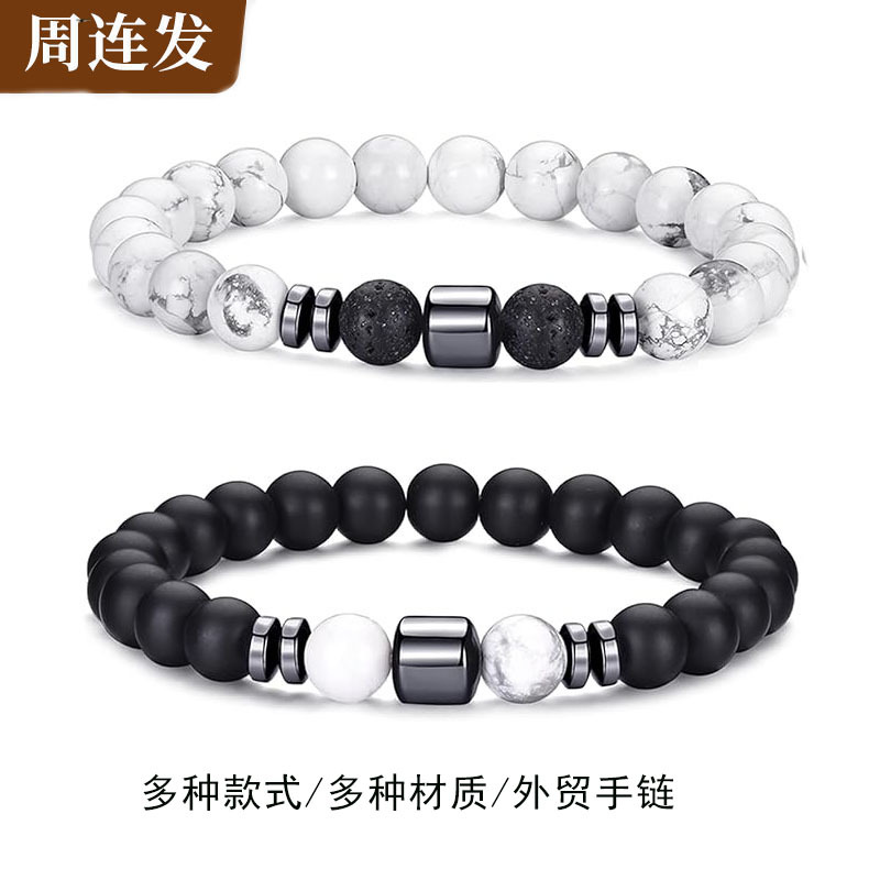 European and American Cross-Border New 8mm Natural Stone Tiger Eye Peacock Turquoise Elastic Beaded Bracelet for Men and Women Friendship Gifts