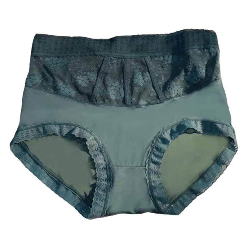 New Summer Fashion Sexy Pure Breathable Lace Women's Underwear Satin Stitching Belly Hip Briefs