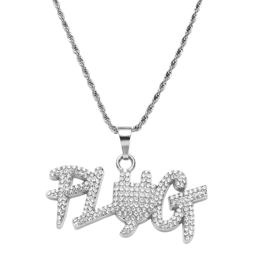 European and American design splicing plug letter necklace cross-border hip hop full diamond PLUG fashion brand pendant all-match necklace