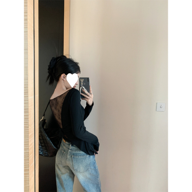 Picture of Black Bottoming Shirt for Women 2025 New Lace Shirt with Sexy Design Long-Sleeved Shirt Lace Shirt