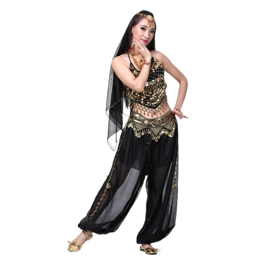 4-piece set of small pepper round bloomers head gauze belly dance suit belly dance Indian dance performance suit