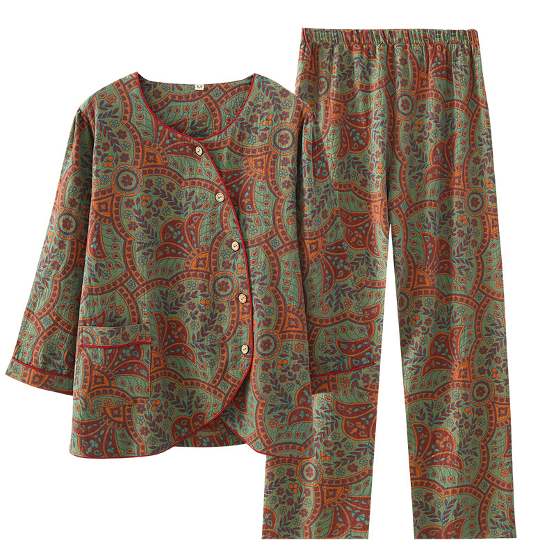 Picture of New Summer Thin New Chinese Style National Style Pure Cotton Gauze Women's Spring and Autumn Cotton Outer Wearing Home Suit