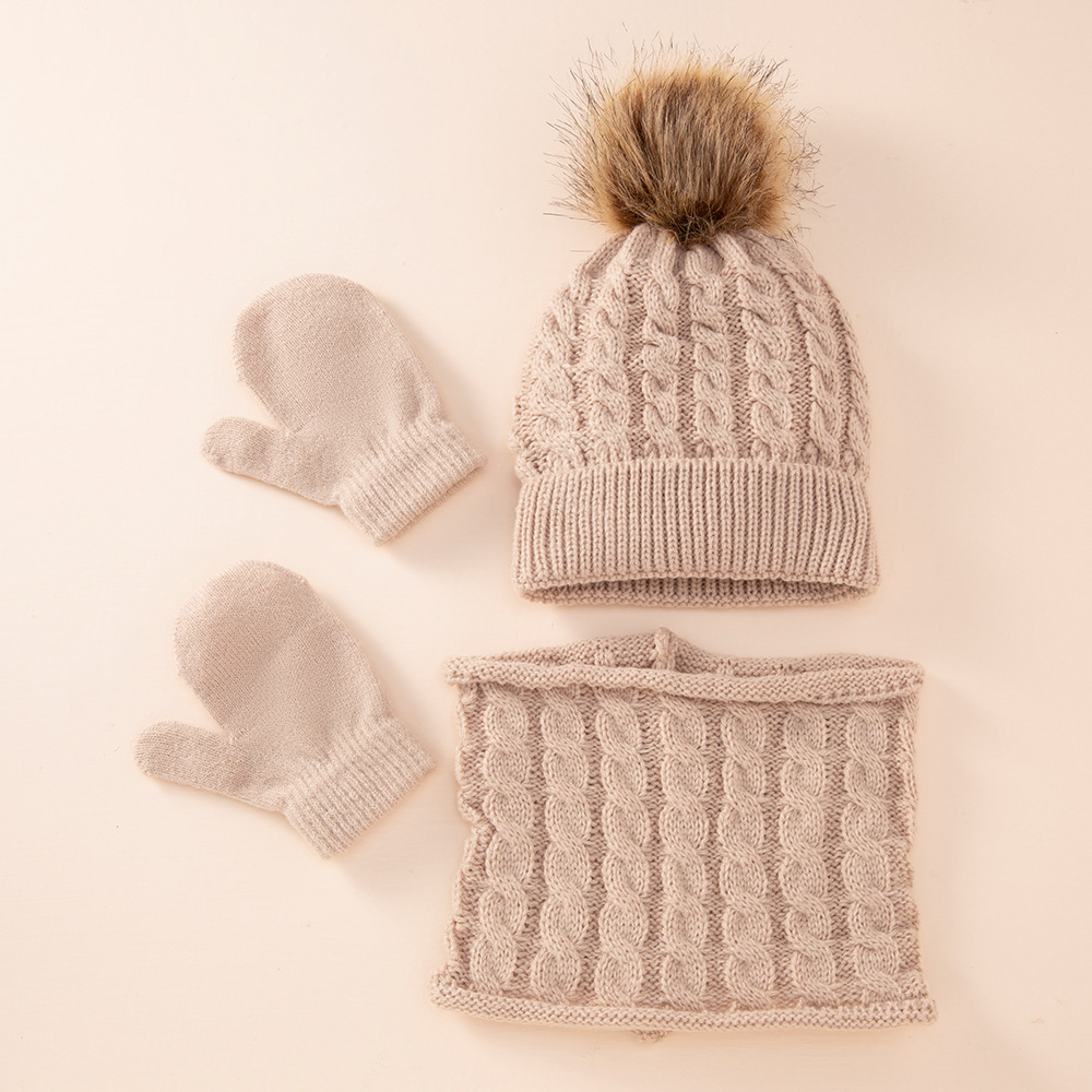 Picture of New wool monochrome twist warm children's hat scarf gloves two or three-piece spot children's hat set