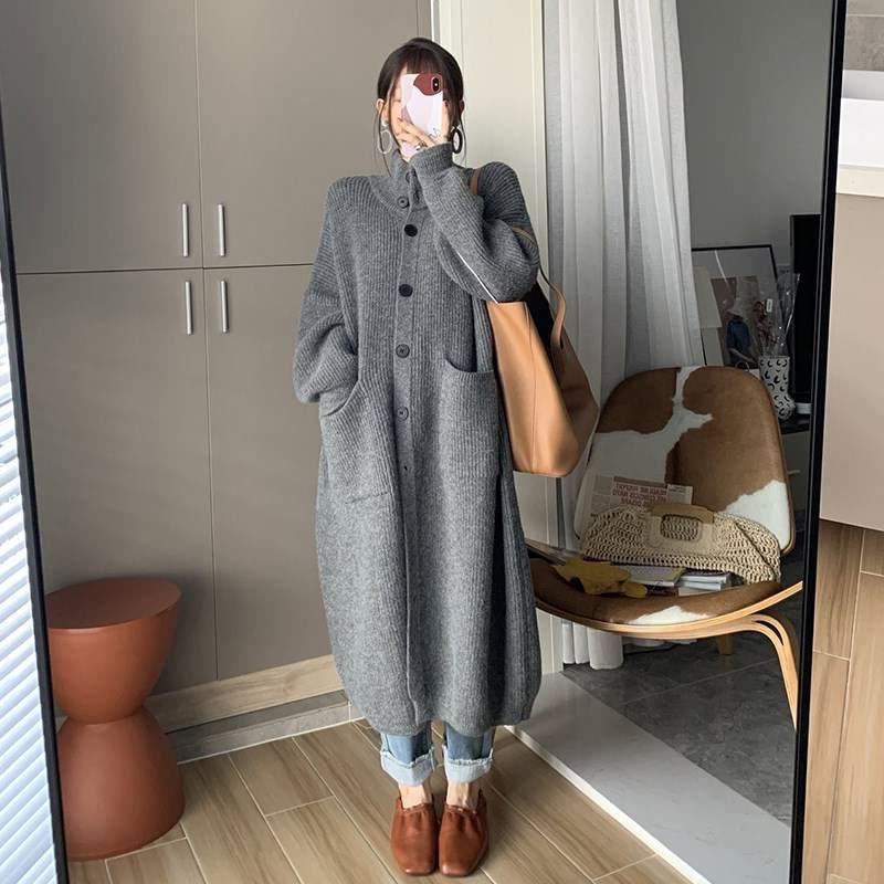 Export Autumn and Winter New Design Sense Thickened All-match Loose Elegant Lazy Coat Long Sweater Cardigan Women