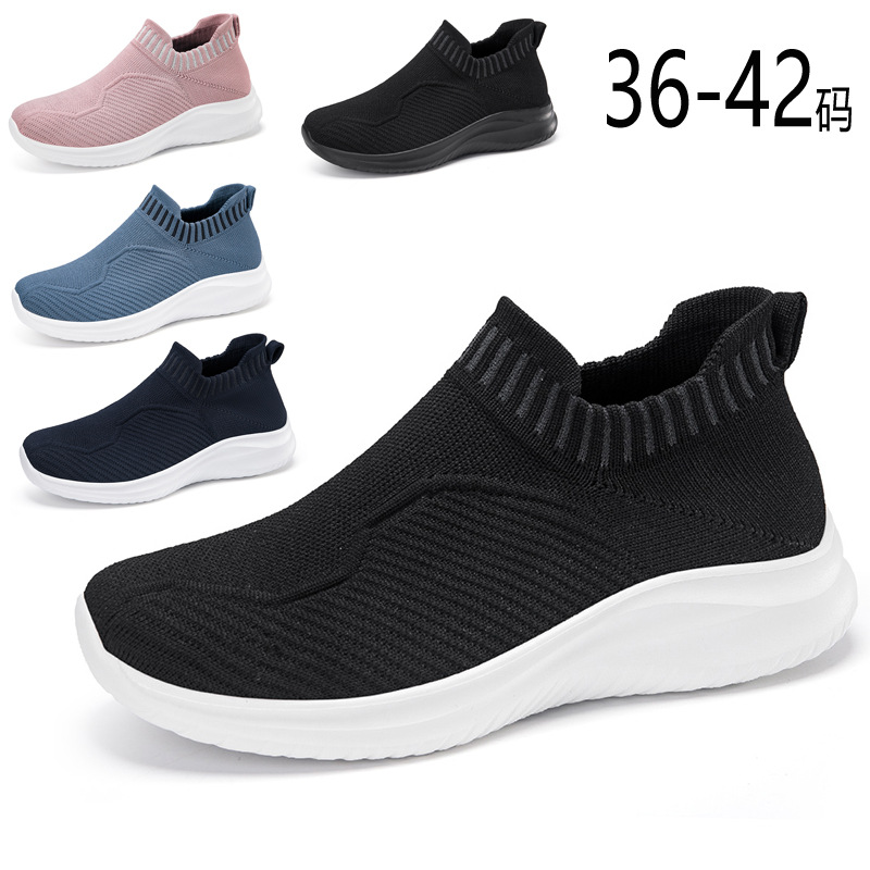 Cross-border plus size new socks shoes summer walking casual women's shoes breathable fly woven running sneaker lazy feet