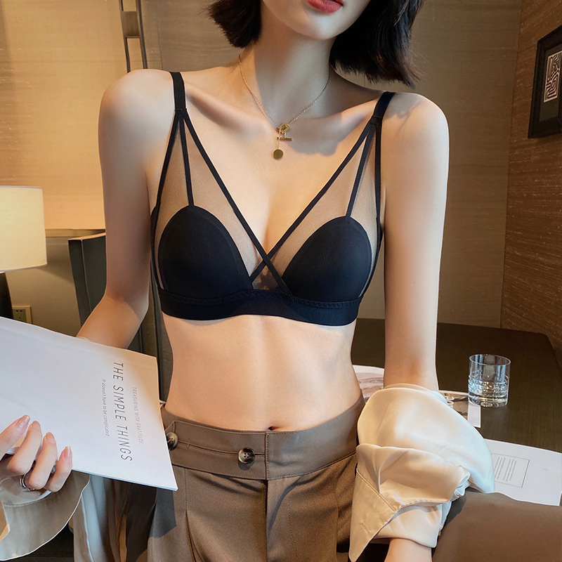 French Style Underwear Women's Summer Thin No Steel Rings Large Chest Small Ultra-thin Sexy Comfortable Breathable Cat Ear Bra