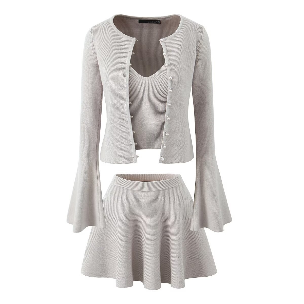 ZA cross-border women's clothing wholesale hot girl knitted three-piece knitted cardigan slim-fit small suspender high waist A- line skirt