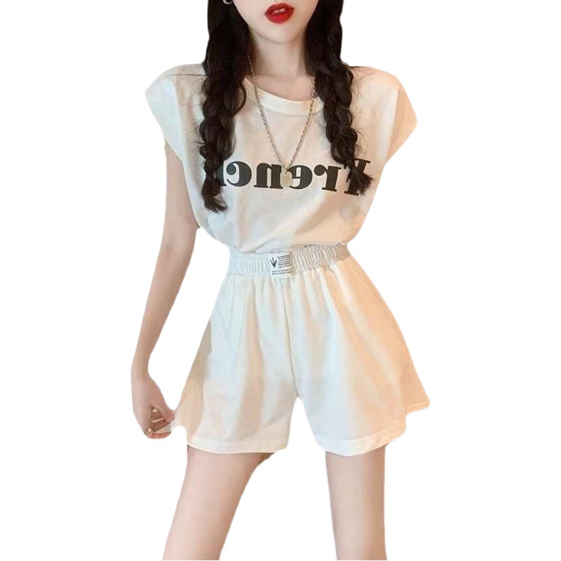 Picture of Fashion Internet Celebrity Street Suit for Women, Salty or Sweet, Summer Sports Style Backless Top + Wide-Leg Shorts Two-Piece Set