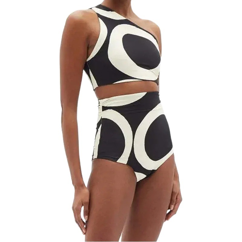 Amazon shoulder high waist bikini2024 new color matching European and American foreign trade split swimsuit women 2583