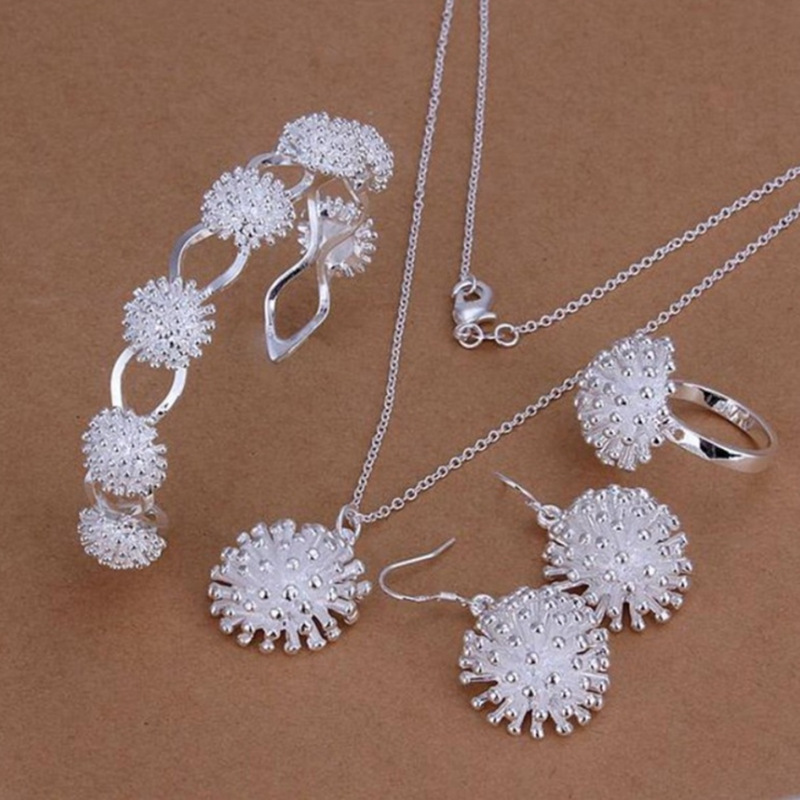 Beautiful Fireworks Set Plated 925 Silver Jewelry Bracelet Necklace Ring Earrings Four-piece Set Taobao Daifa