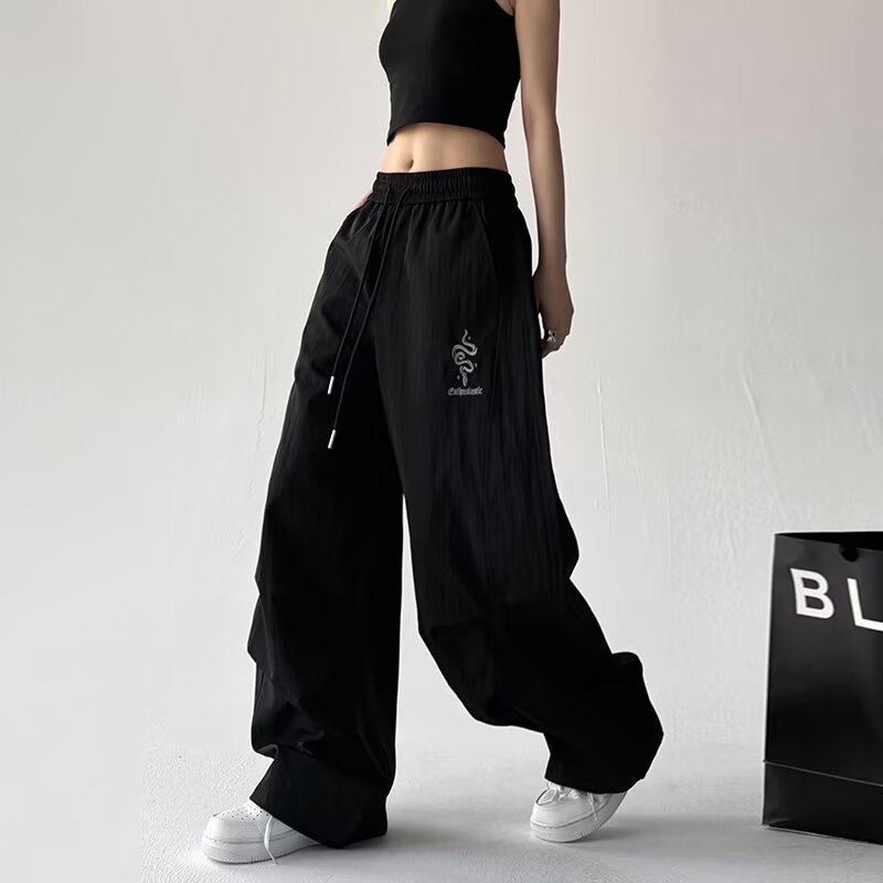 Snake Print Cargo Pants for Women 2025 Summer American European Street Dance Couple Parachute Wide-Leg Pants