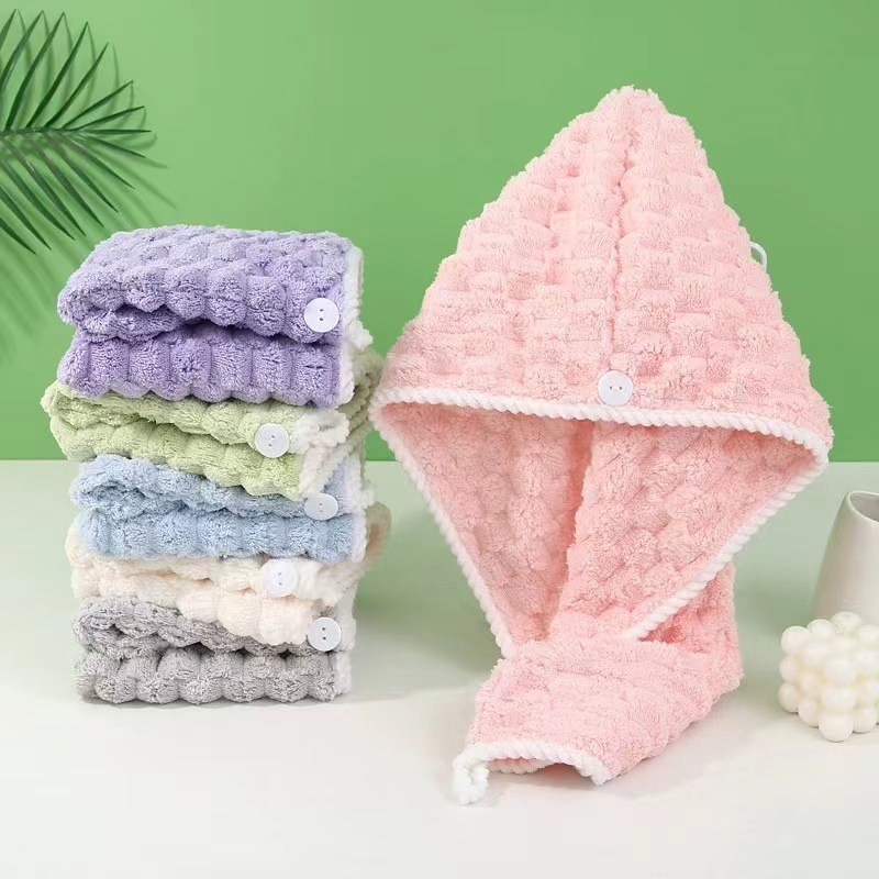 Cross-border Wholesale Cloud Lattice Coral Fleece Thickened Shower Cap Dry Hair Cap Household Women's Soft Water Absorbent Quick-drying Turban