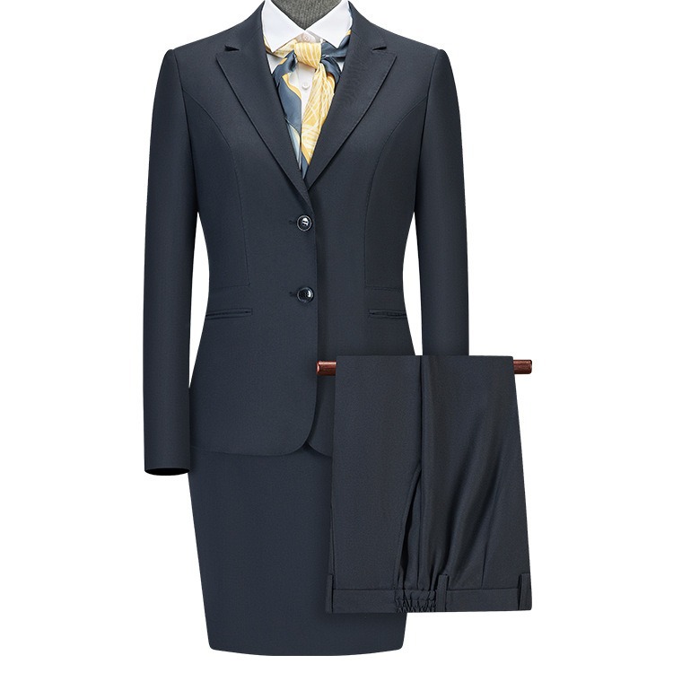 Picture of Classic navy blue Black Suit Women's Four-piece Set Yarn-dyed Faux-wool Single-breasted Dress Vest Coat Suit Skirt