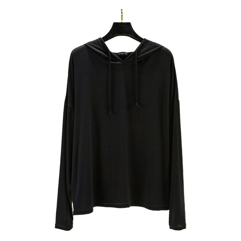 New Modal Long-sleeved Hooded T-shirt Women's Spring and Summer Large Size Loose Inner Base Shirt Sunscreen Thin Top