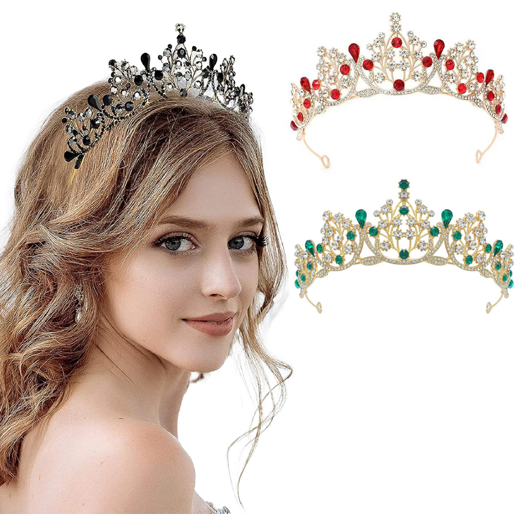 Manufacturer Cross-Border Bridal Crown Tiara Water Drop Diamond Female Adult Princess Beauty Pageant Crown Wedding Gauze Hair Accessories New Style