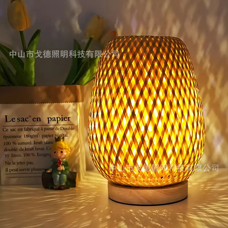 Natural Bamboo Table Lamp Bedside Lamp Bedroom Study Bamboo Light Atmosphere Nightlight Homestay Retro Small Table Lamp