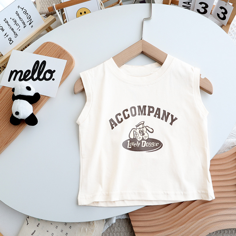 Picture of Pure Cotton Baby Kidsren's Sleeveless T-Shirt 2025 New Versatile Cartoon Animation Boys and Girls Vest Undershirt Top Summer