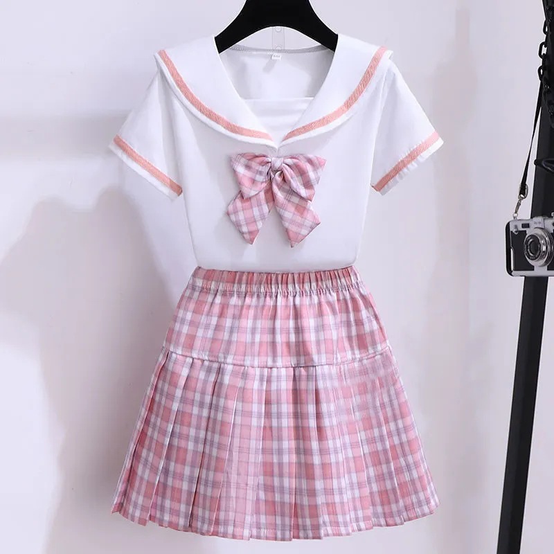 Picture of Girl's Suit Summer Short-sleeved College Style JK Uniform Western Style Fashionable Princess Style Girl's Two-piece Dress