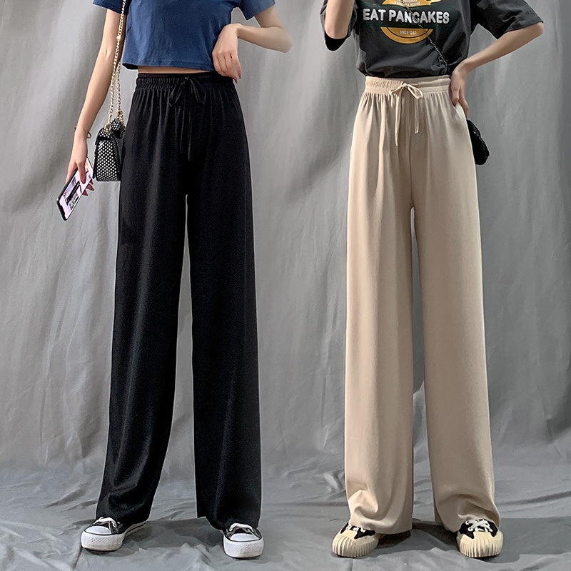 Ice Silk Dape Wide Leg Pants Casual Pants Women's Pants Spring and Summer High Waist Dape Pants Straight Thin Cross-border Foreign Trade
