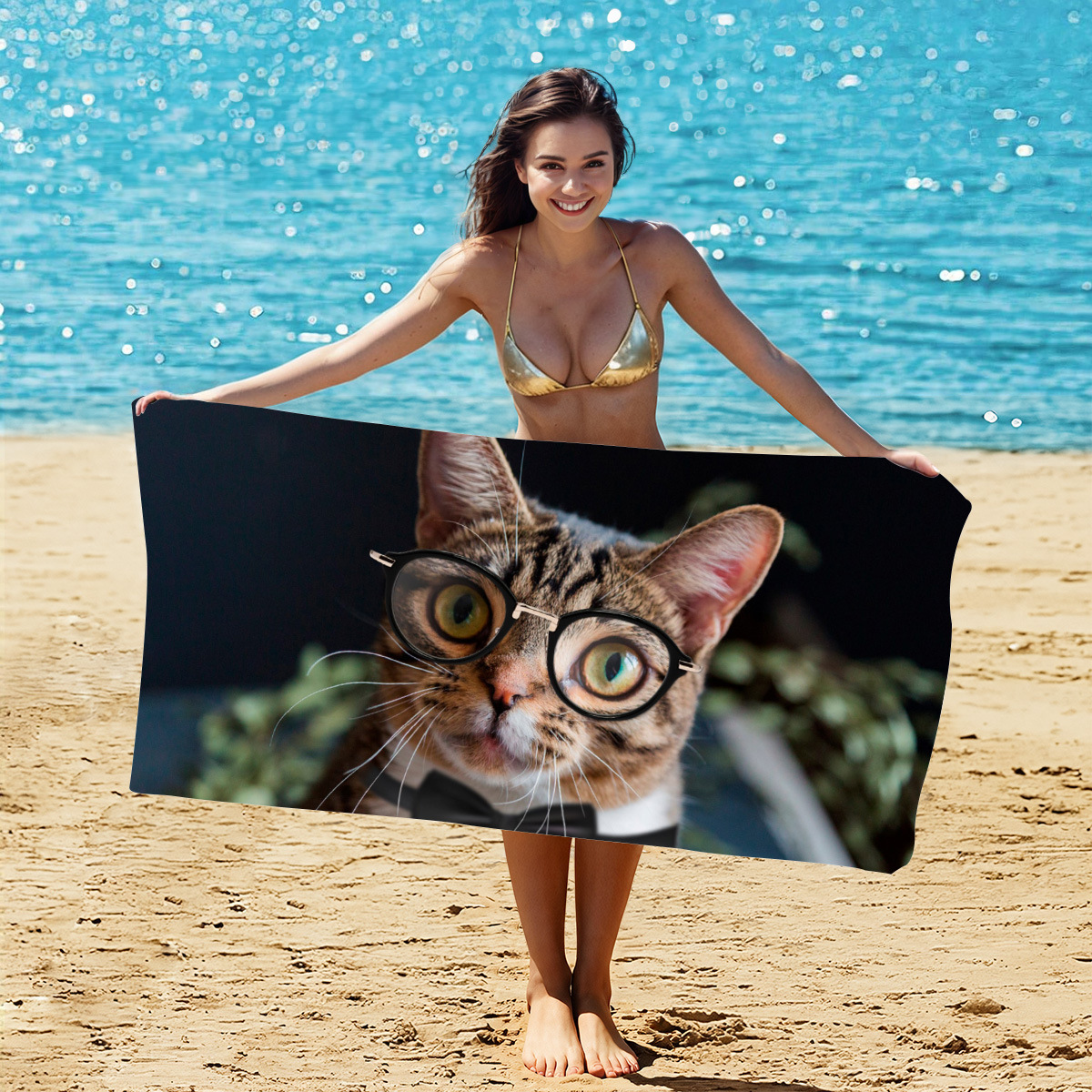 Picture of Cross-border microfiber double-sided velvet beach towel custom LOGO digital printing large bath towel rectangular thick towel