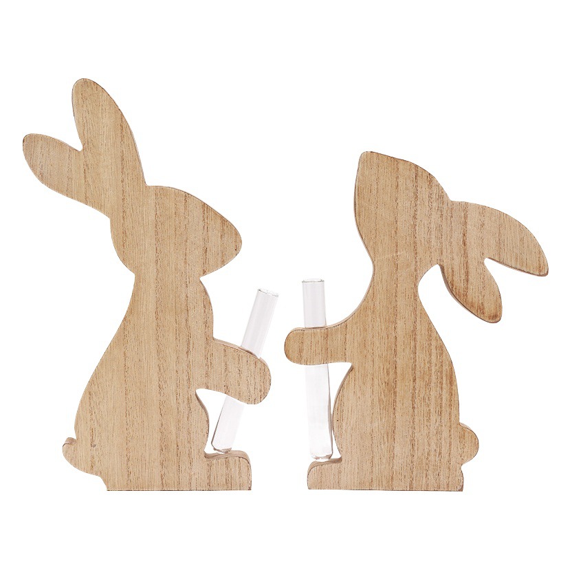 Cross-border New Easter Decorations Ins Simple Rabbit Wooden Crafts Vase Home Ornaments