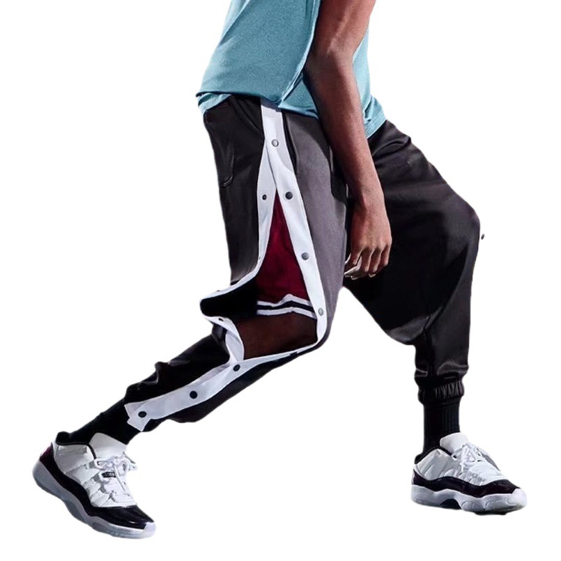 Breasted Pants Men's Full Open Basketball Open Buckle Loosen Pants Side Button High Street Style Side Buckle Training Sweatpants