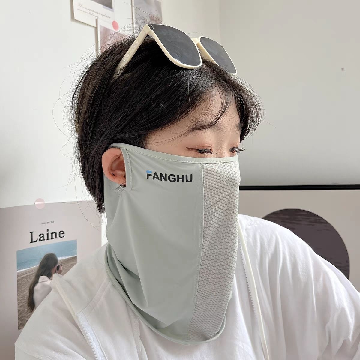 Summer Outdoor Face Cover Sunscreen Veil Ice Silk Scarf Cover Face Cover Women's Ear-hanging Face Face Towel Neck Integrated Scarf