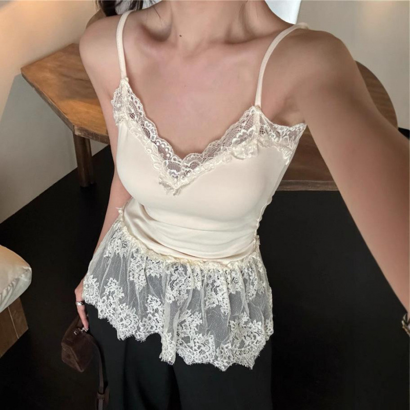 High-end Style Stacked Spice Girl Lace Unique Tight Waist Strap Dress Skirt Base Shirt Sleeveless Top Camisole