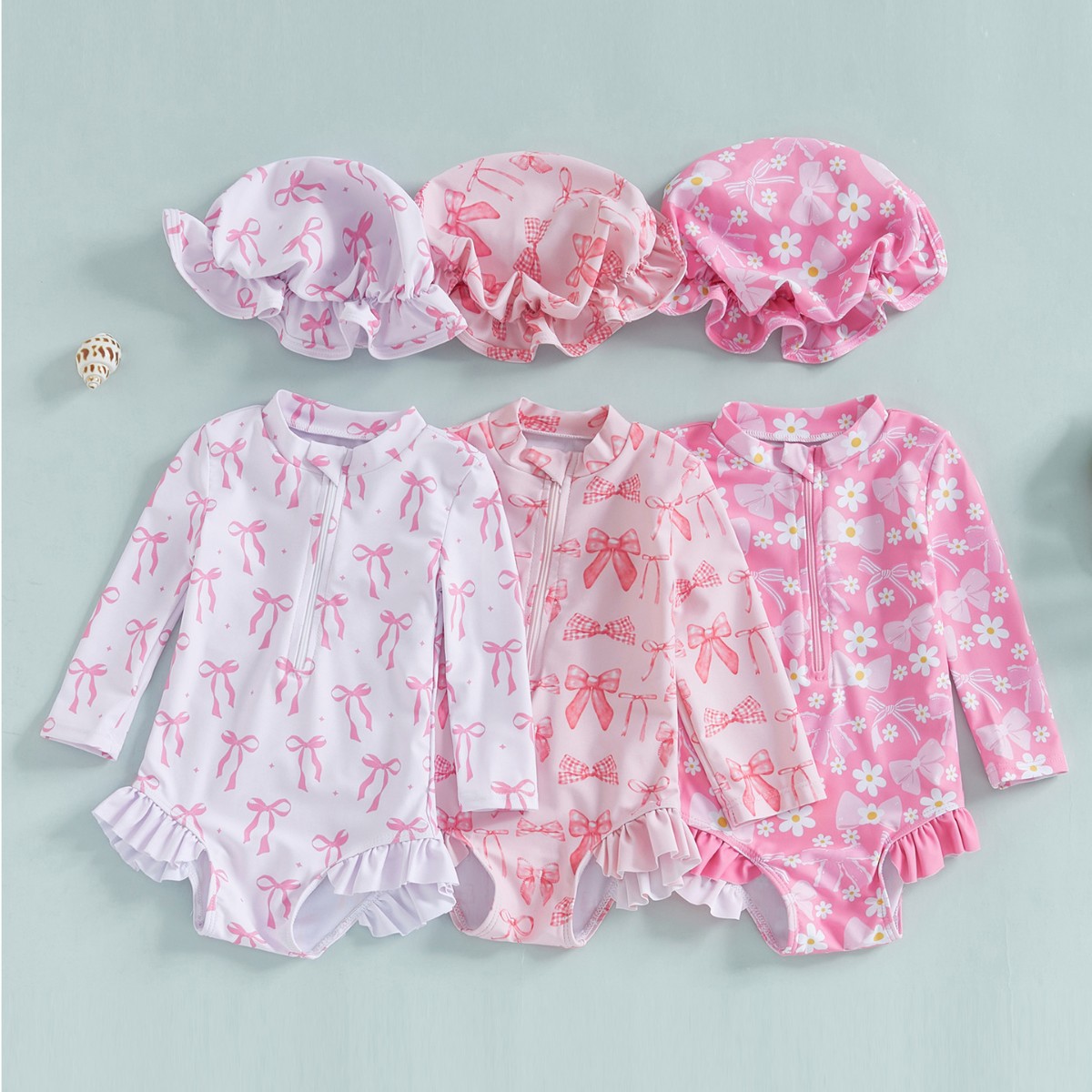 0-3m 3-6m 6-12m 12-18m 18-24m 2-3Y Bow Pattern One-Piece with Hat