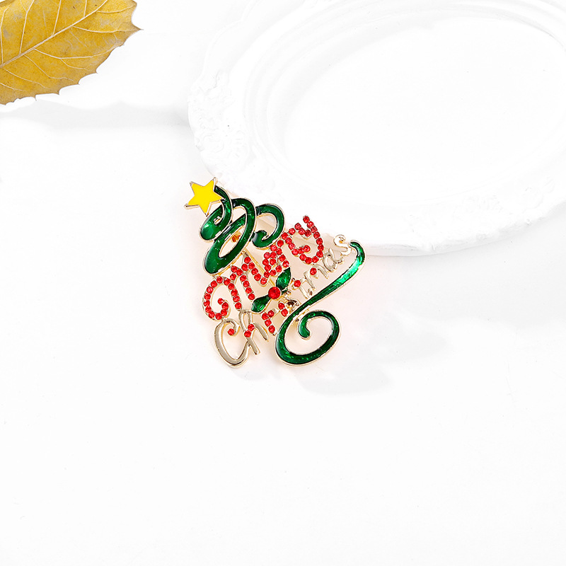 Picture of Cross-border brooch jewelry Europe and the United States Christmas brooch wholesale rhinestone painting drop oil Christmas tree brooch Christmas wholesale