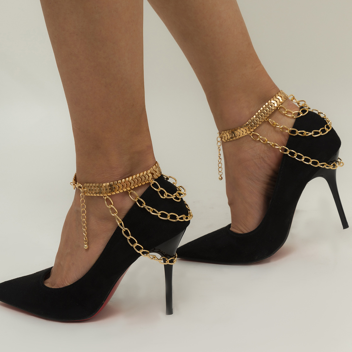 Picture of Cross-border Hot Selling Multi-layer Tassel Hip-hop Foot Chain Women's European and American Exaggerated Personality Geometric Metal Chain Shoe Chain Accessories