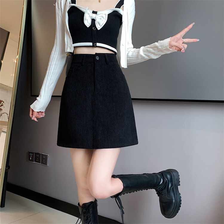 plus size brown Side Split Retro Corduroy Midi Skirt Women's Autumn and Winter Hip Covering A- Line Skirt chubby girl Arm Skirt
