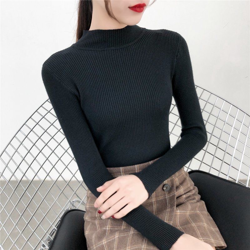 Picture of Half-Turtleneck Base Shirt for Women, Autumn and Winter 2021 New Style, Slim-Fitting Inner Top, Slimming Long-Sleeve Knitwear, Elegant and Suitable for Commuting