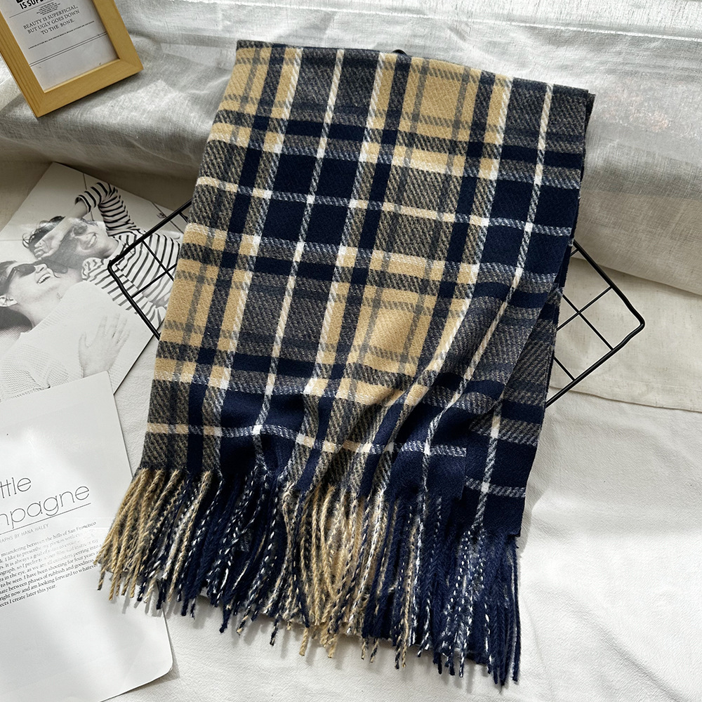 Picture of New Black and White Plaid Scarf Women's Korean Style Winter Warm All-match Imitation Cashmere Scarf Shawl High-end Couple Scarf