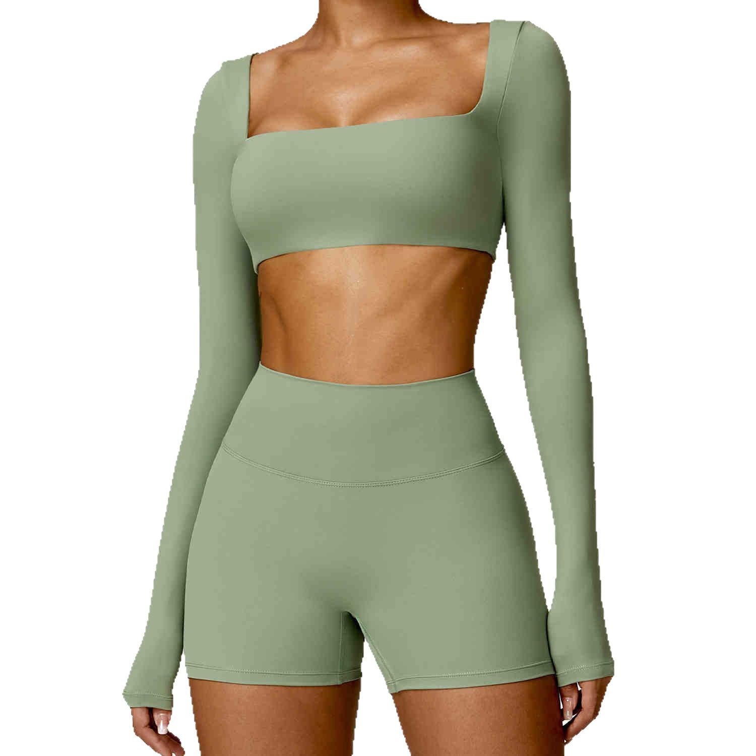 Picture of Autumn and Winter Tight Long-sleeved Yoga Suit Women's Outdoor Running Fitness Suit Scrub Naked Short Sports Top with Chest Pad