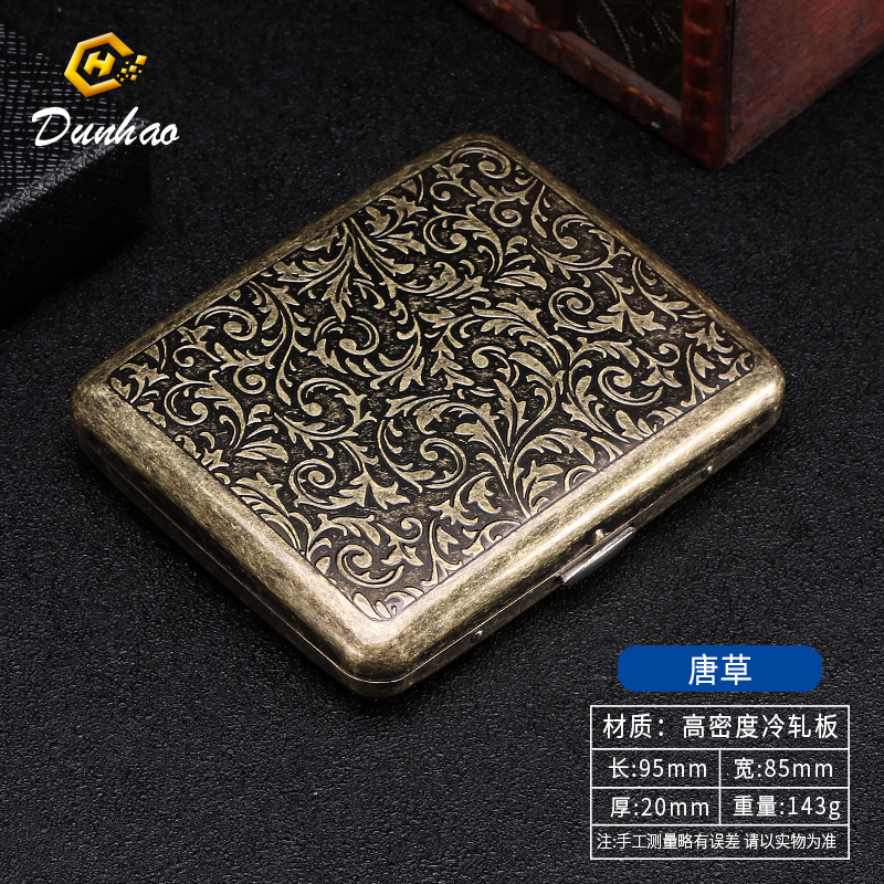 Picture of New Bronze Condensed Flower 20-Pack Metal Imitation Copper Cigarette Box Flip-Top Gift Box Carved and Engraved Pressure-Resistant and Dust-Proof Cigarette Box