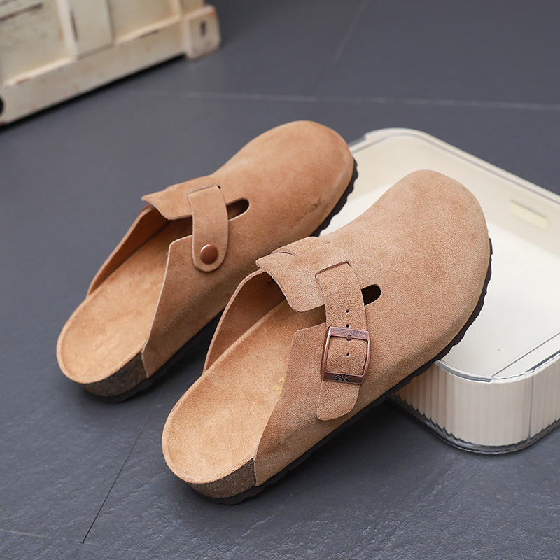 Picture of Birkenstock cork cowhide slippers increase height flat soles 2025 spring and autumn one-foot pedals women's half slippers are comfortable to wear outside