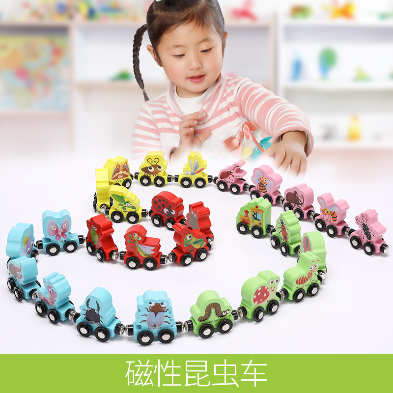 Picture of Children's educational toys building blocks magnetic digital small train letters wooden magnetic assembled 1-3 years old toy car