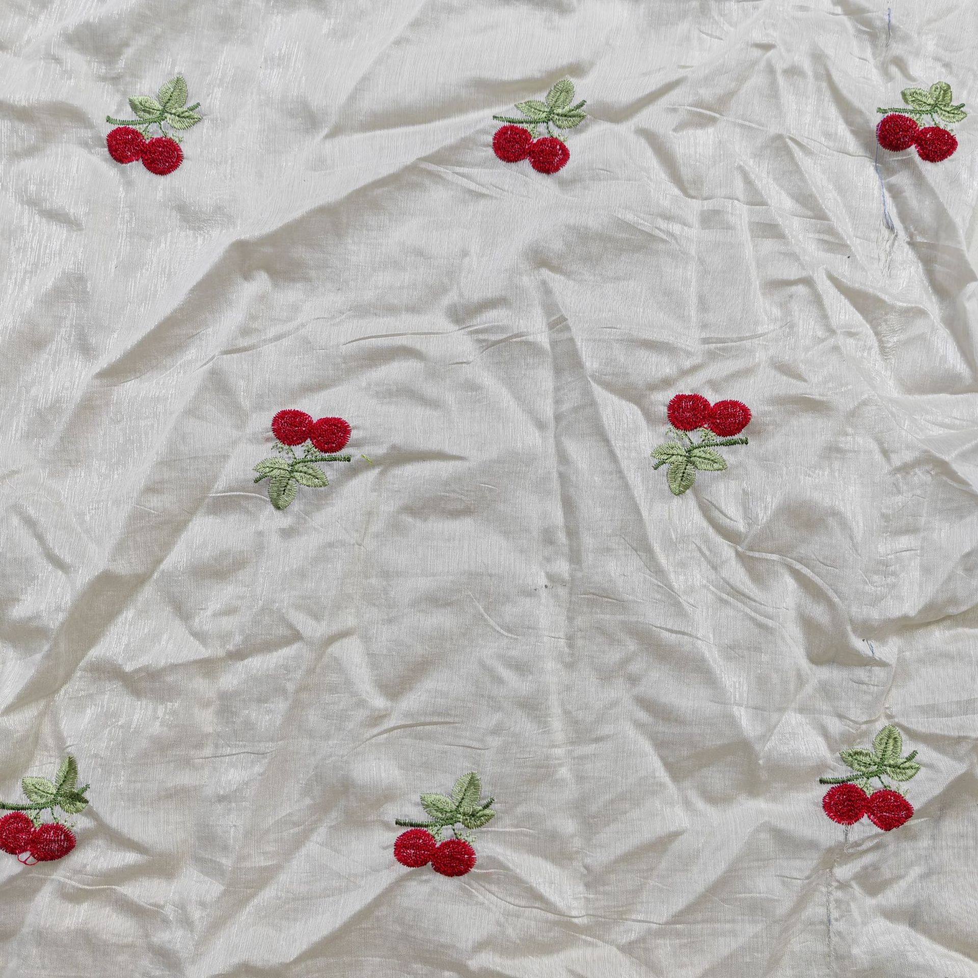 Tencel Embroidered Fabric Cherry Embroidered Fabric Wholesale Women's Dress Shirt Bag Computer Embroidered Lace Fabric