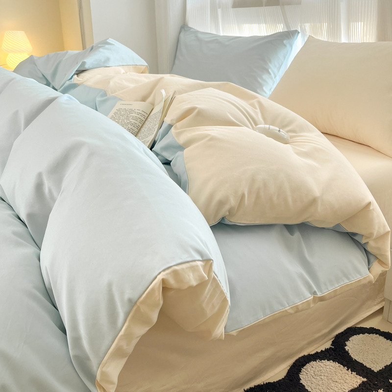 Class a mother and infant grade 60 pure cotton four-piece set ins wind cotton bed four-piece set solid color Nantong home textile spring and autumn