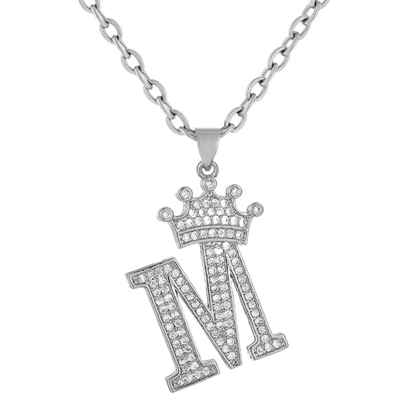 Cross-border New Copper Inlaid Zircon Letter Necklace Accessories Hip-hop Double Layer Crown 26 English Letter Pendant Necklace
