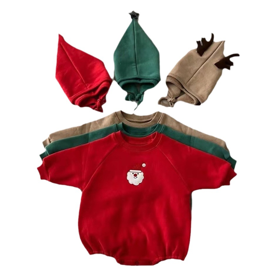 Picture of Korean-Style Baby Christmas Outfit for Autumn and Winter, Infant and Toddler One-Piece Fleece-Lined Thickened Romper for Warmth