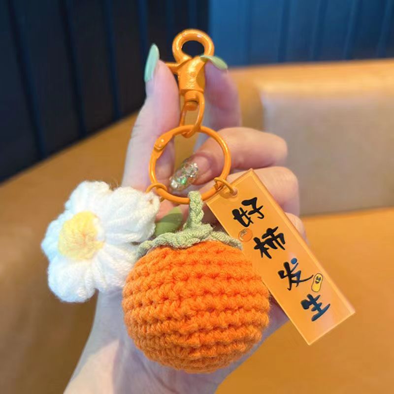 Picture of Wool knitted handmade pendant Persimmon Persimmon Ruyi keychain good thing happened pendant gift box accessories hanging jewelry