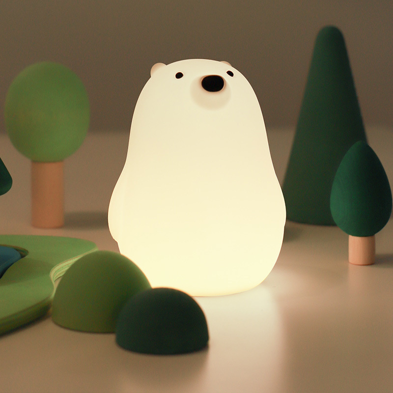 Picture of New Factory Product Little White Bear Lamp Soft Silicone Cute Atmosphere Lamp Charging Warm Light Sleeping Night Light with Night Timer