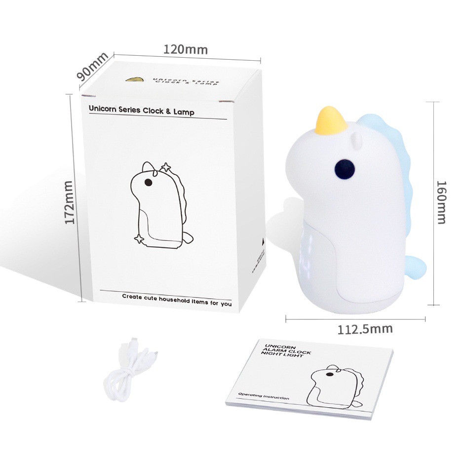 Cross-Border Carefully Selected Unicorn Silicone Night Light Led Display Alarm Clock Dimming Warm Light Bedside Cute Clock Night Light