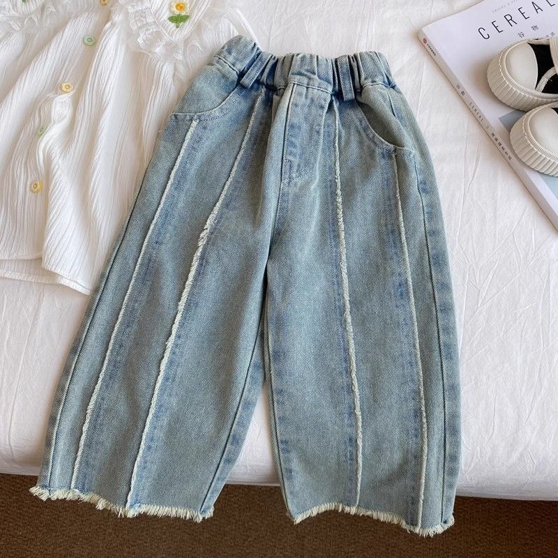 Girls' Pants Spring and Autumn New Fashion Straight Jeans Baby Stylish Wide Leg Pants Autumn Trendy Trousers for Children