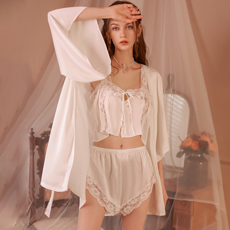 3050 sexy pajamas summer new ice silk sling suit pure desire style lace temptation home wear one-piece delivery