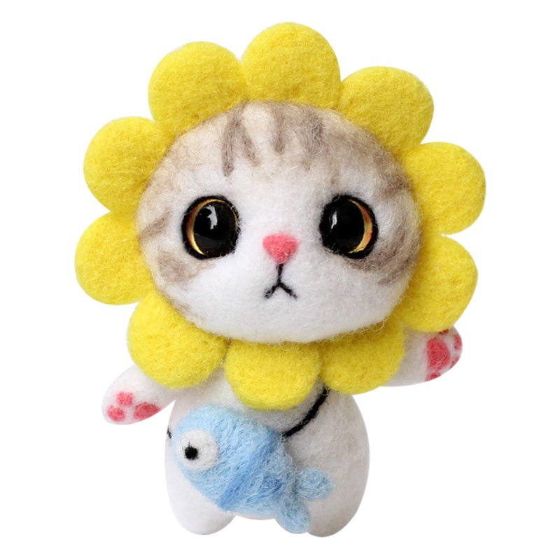 Classic cute big-eyed cat wool felt stamp music diy material bag cartoon handmade key chain car pendant