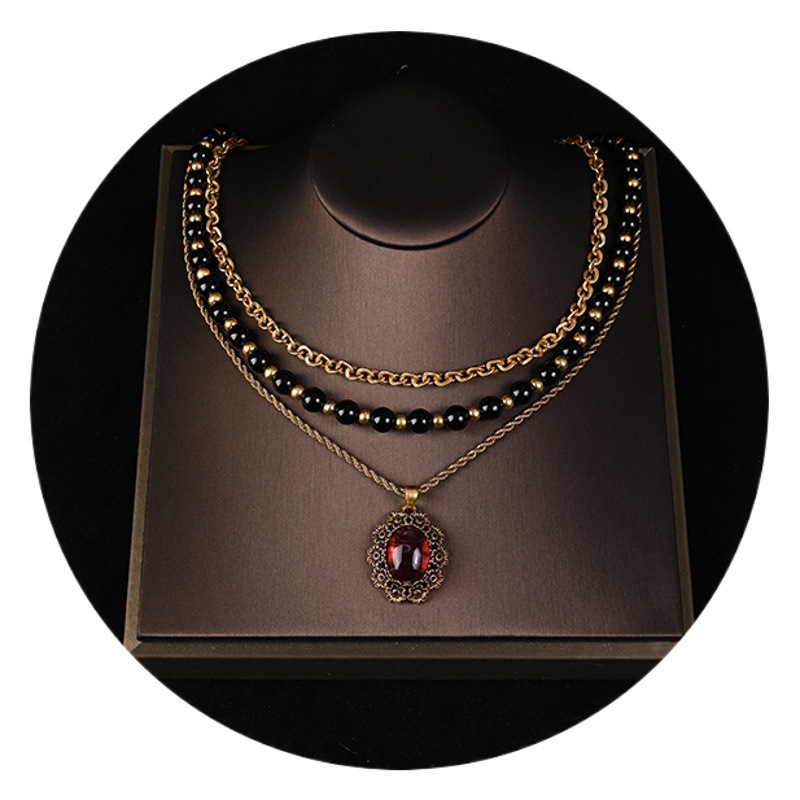 Qingdao Middle Ancient Jewelry Multi-color Lace Pearl Necklace Earrings Women's Light Luxury Textured Retro Jewelry suit