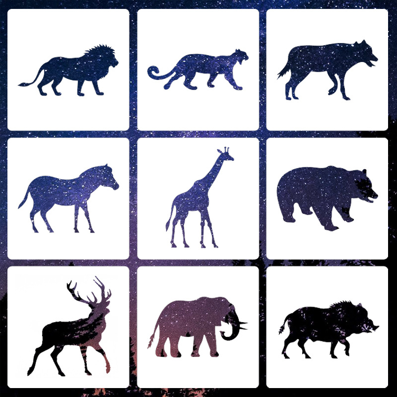 Animal silhouette painting template kindergarten students hand-drawn auxiliary tools stone wall drawing cartoon hollow template